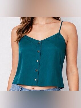 Condor 100% Silk Teal Button Front Cropped Cami Top Size 9/10(A288)✨